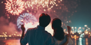 Couple watching fireworks